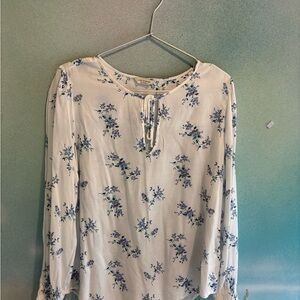 Lucky Brand White and Blue Floral Blouse